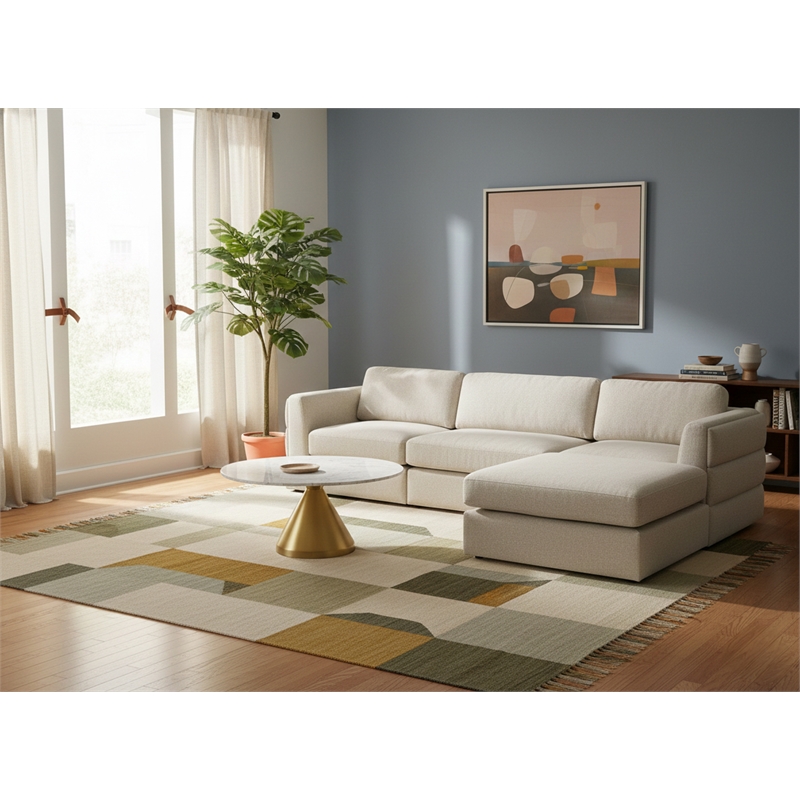 Meridian Furniture Beckham Beige Durable Linen Textured Fabric Modular Sectional