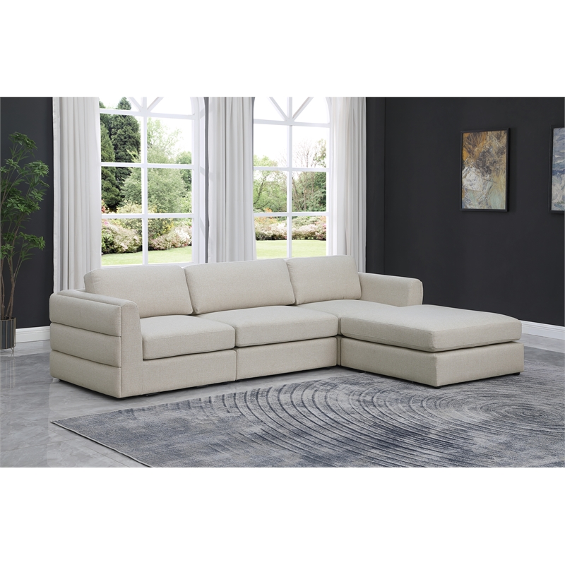 Meridian Furniture Beckham Beige Durable Linen Textured Fabric Modular Sectional