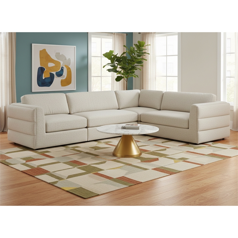Meridian Furniture Beckham Beige Durable Linen Textured Fabric Modular Sectional