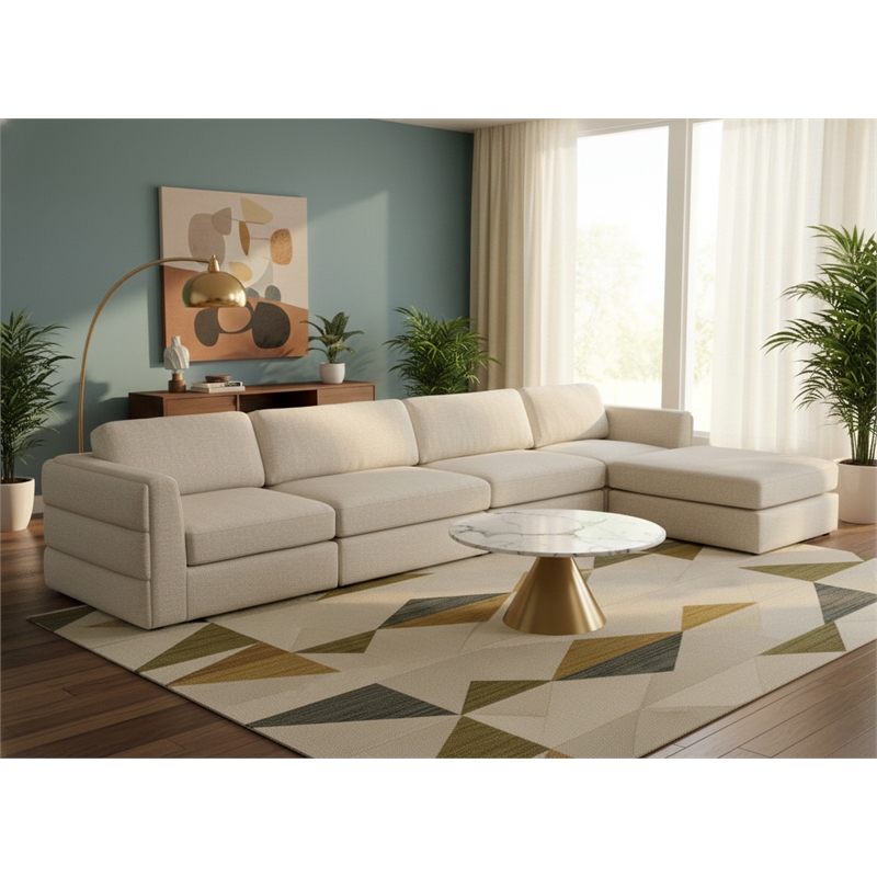 Meridian Furniture Beckham Beige Durable Linen Textured Fabric Modular Sectional