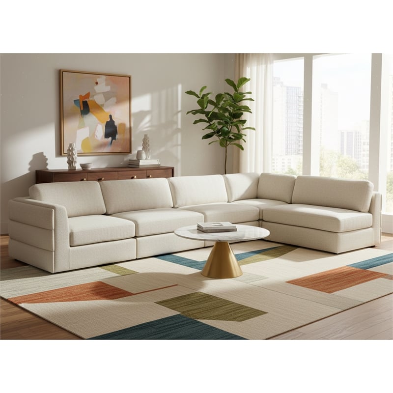 Meridian Furniture Beckham Beige Durable Linen Textured Fabric Modular Sectional