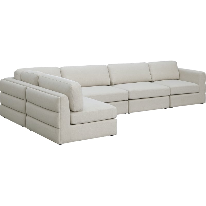 Meridian Furniture Beckham Beige Durable Linen Textured Fabric Modular Sectional