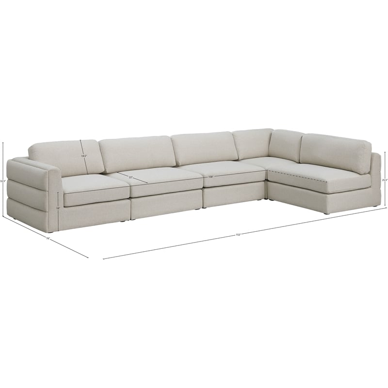 Meridian Furniture Beckham Beige Durable Linen Textured Fabric Modular Sectional