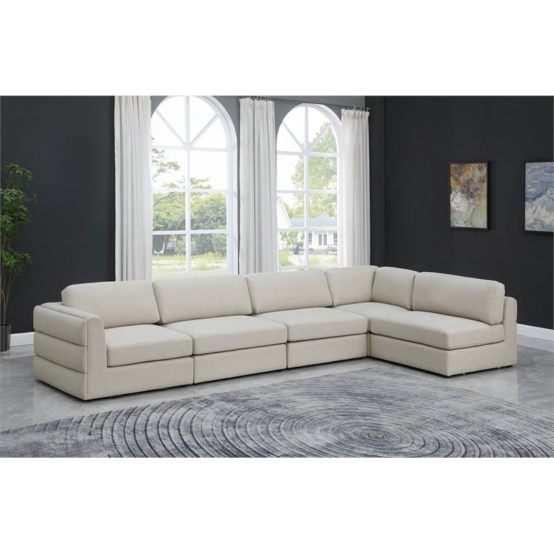 Meridian Furniture Beckham Beige Durable Linen Textured Fabric Modular Sectional