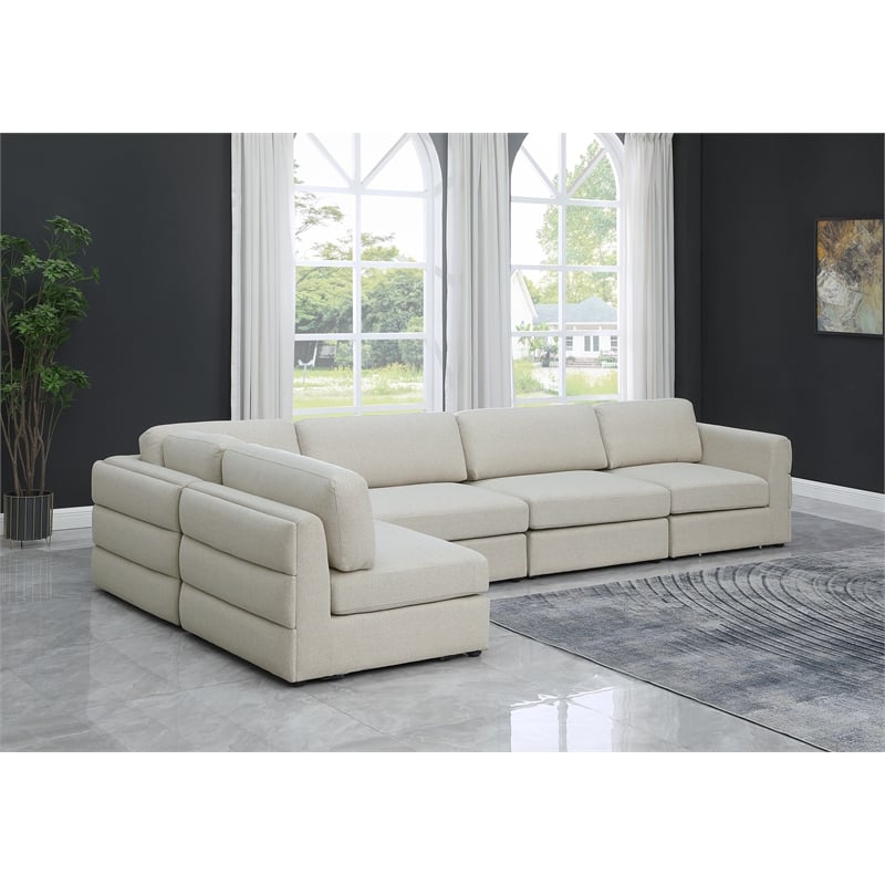 Meridian Furniture Beckham Beige Durable Linen Textured Fabric Modular Sectional