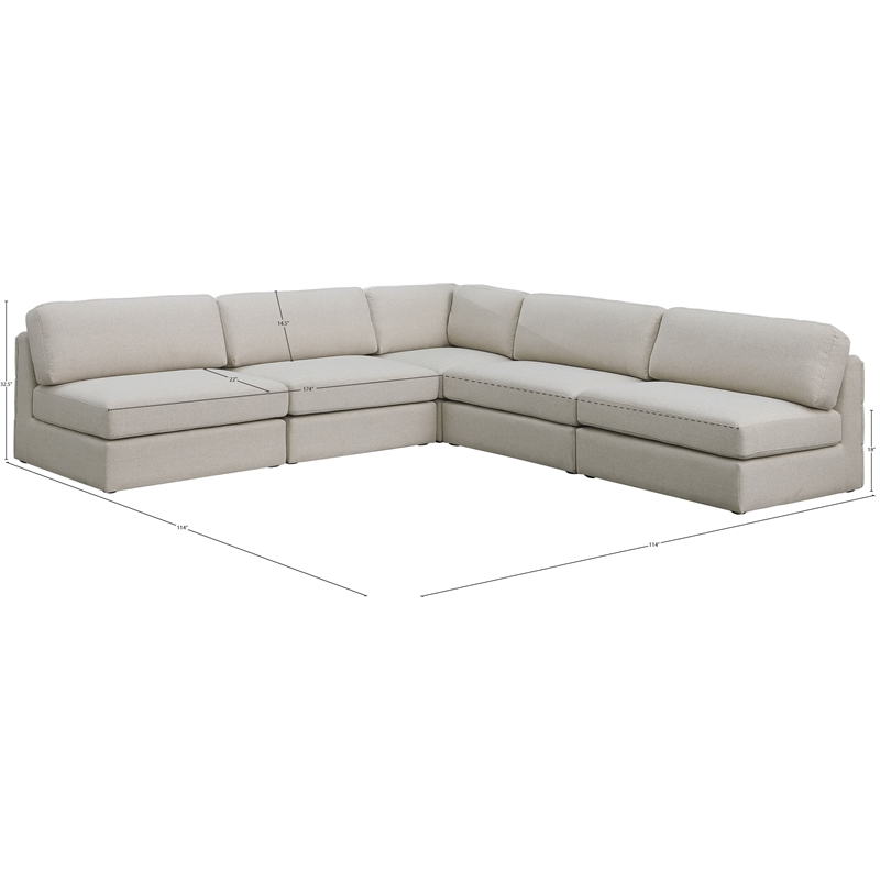 Meridian Furniture Beckham Beige Durable Linen Textured Fabric Modular Sectional