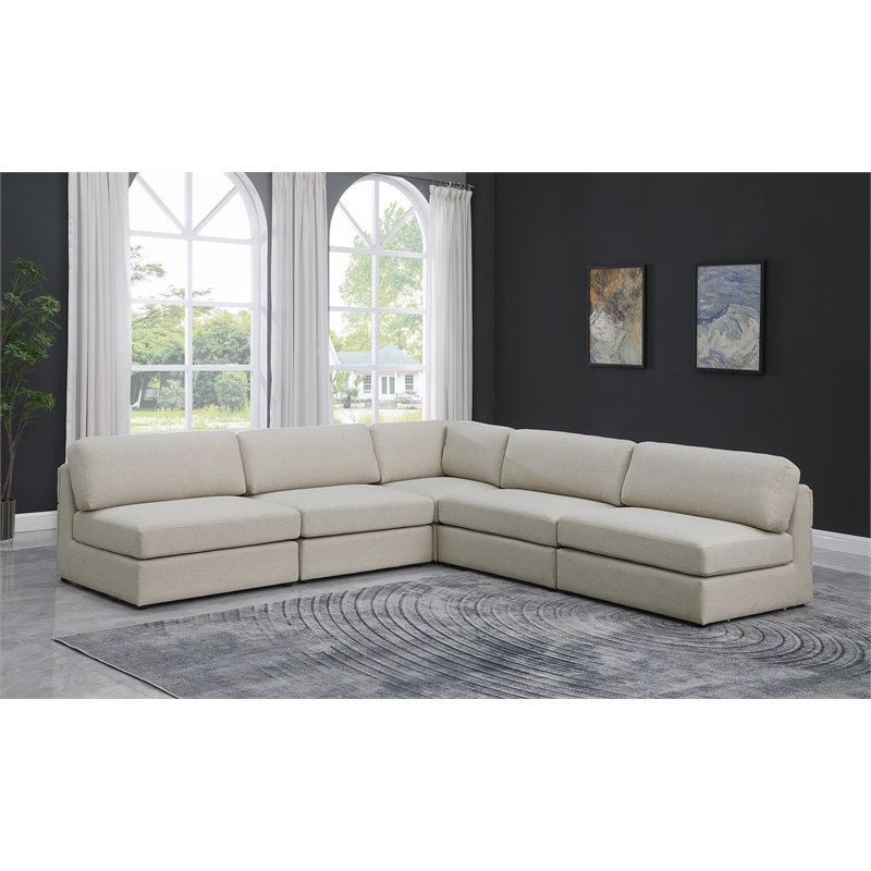 Meridian Furniture Beckham Beige Durable Linen Textured Fabric Modular Sectional