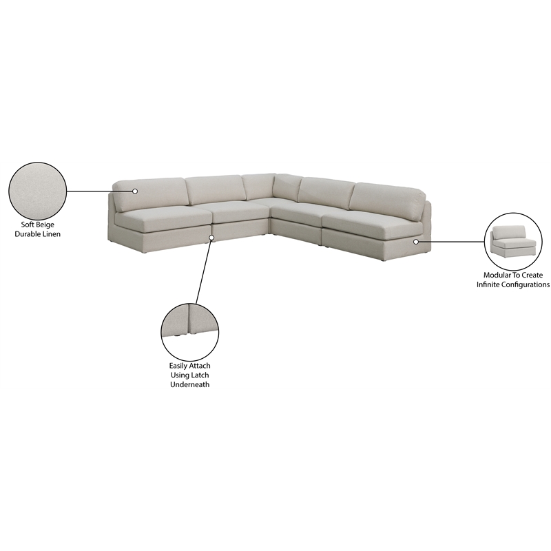 Meridian Furniture Beckham Beige Durable Linen Textured Fabric Modular Sectional