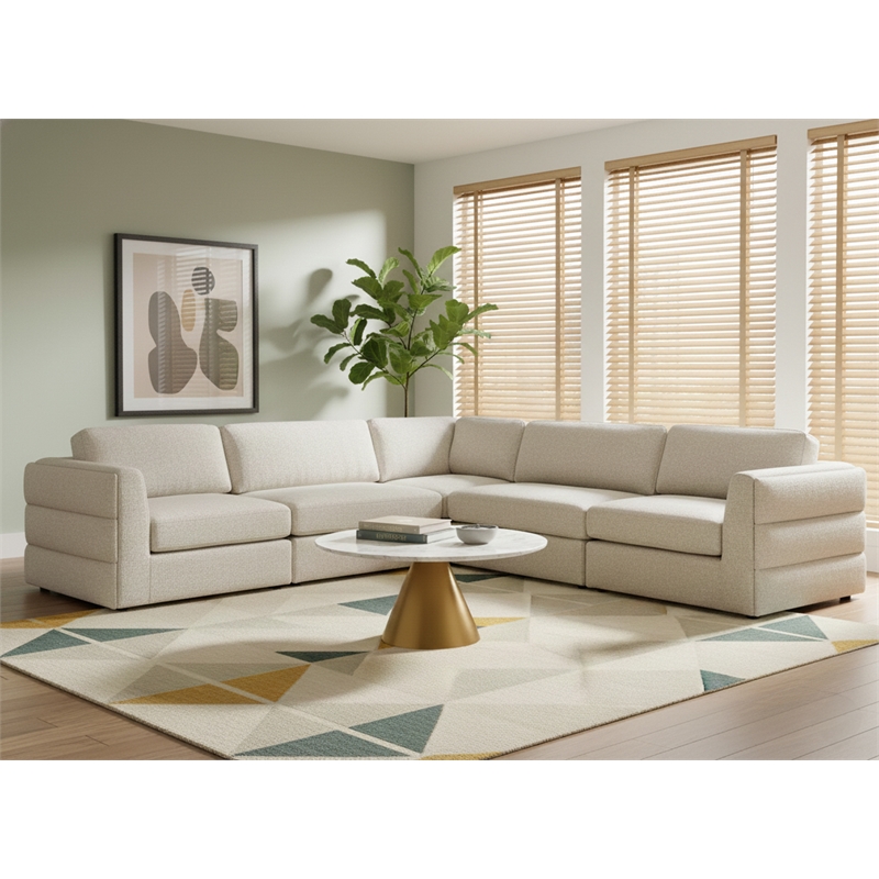 Meridian Furniture Beckham Beige Durable Linen Textured Fabric Modular Sectional