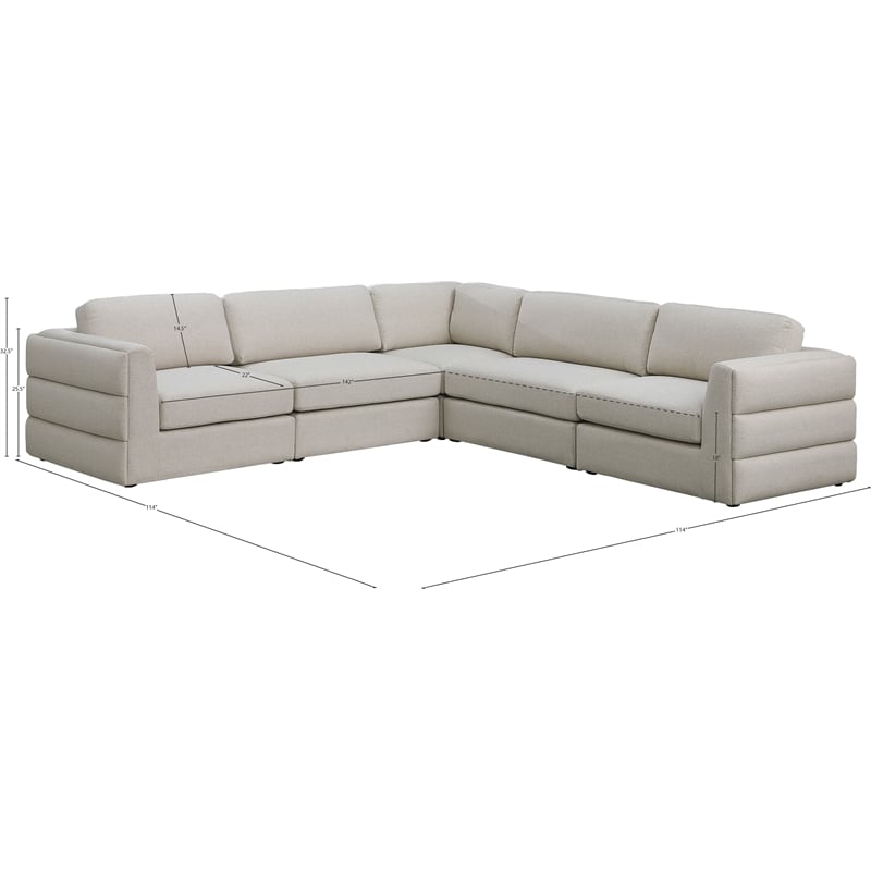 Meridian Furniture Beckham Beige Durable Linen Textured Fabric Modular Sectional