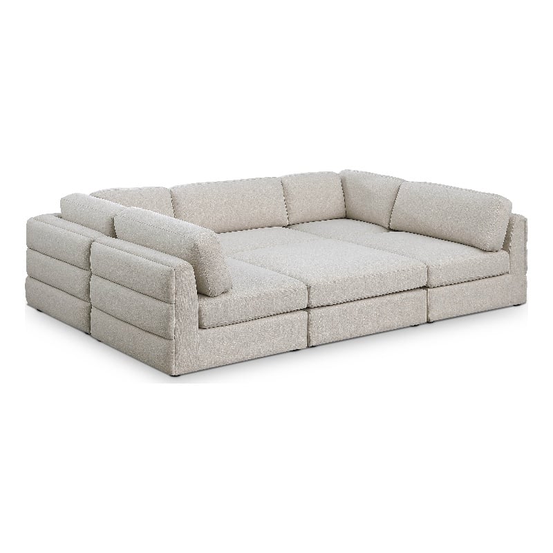 Meridian Furniture Beckham Beige Durable Linen Textured Fabric Modular Sectional