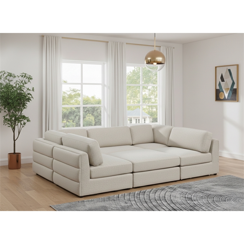 Meridian Furniture Beckham Beige Durable Linen Textured Fabric Modular Sectional