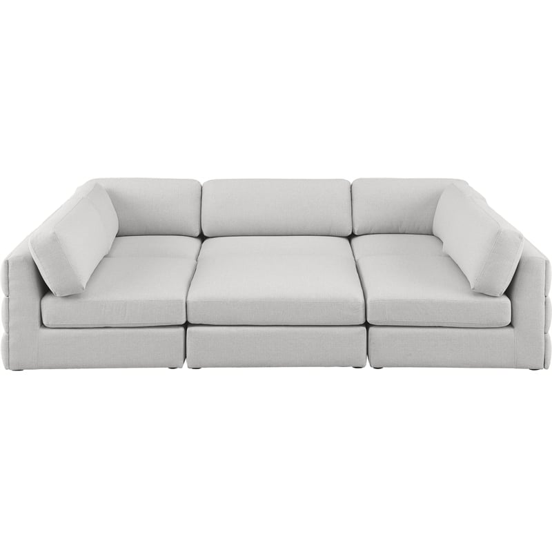 Meridian Furniture Beckham Beige Durable Linen Textured Fabric Modular Sectional