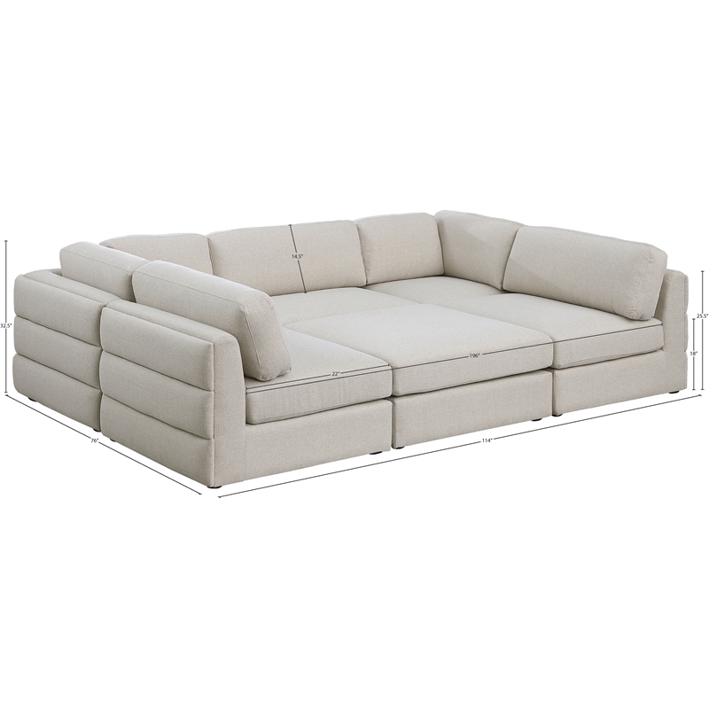 Meridian Furniture Beckham Beige Durable Linen Textured Fabric Modular Sectional