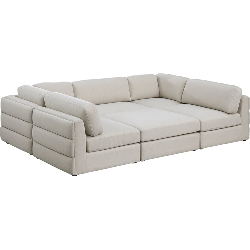 Meridian Furniture Beckham Beige Durable Linen Textured Fabric Modular Sectional