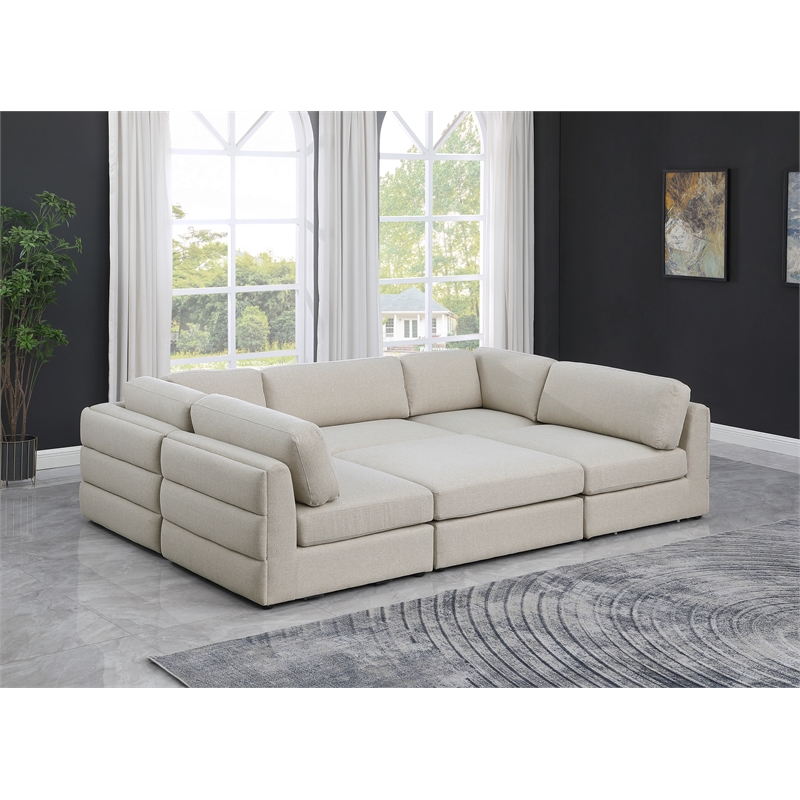 Meridian Furniture Beckham Beige Durable Linen Textured Fabric Modular Sectional