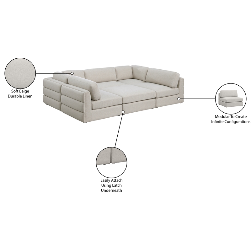 Meridian Furniture Beckham Beige Durable Linen Textured Fabric Modular Sectional