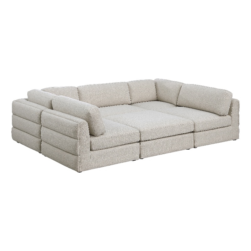 Meridian Furniture Beckham Beige Durable Linen Textured Fabric Modular Sectional