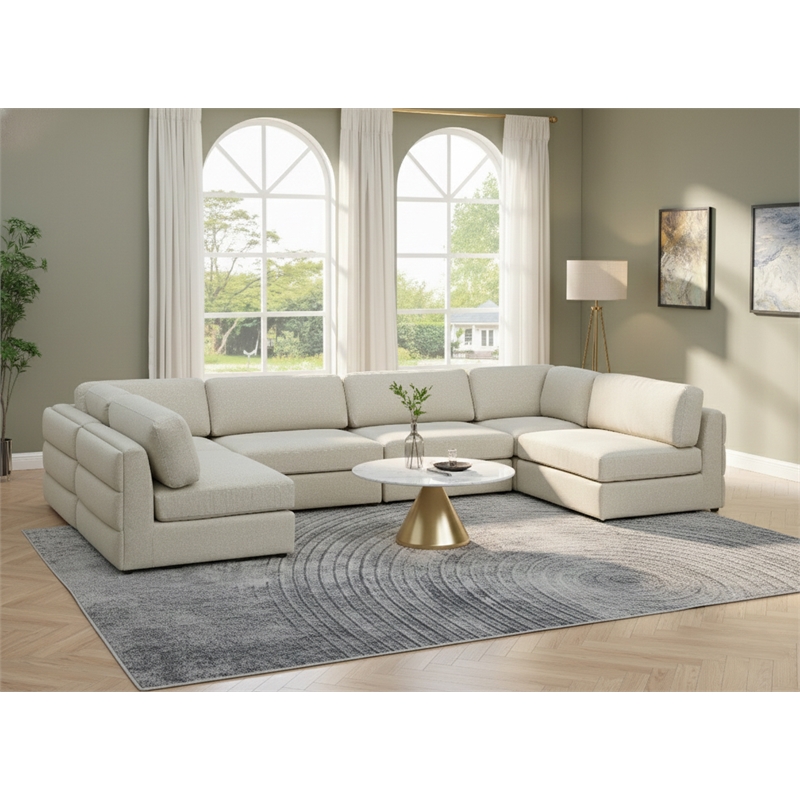 Meridian Furniture Beckham Beige Durable Linen Textured Fabric Modular Sectional