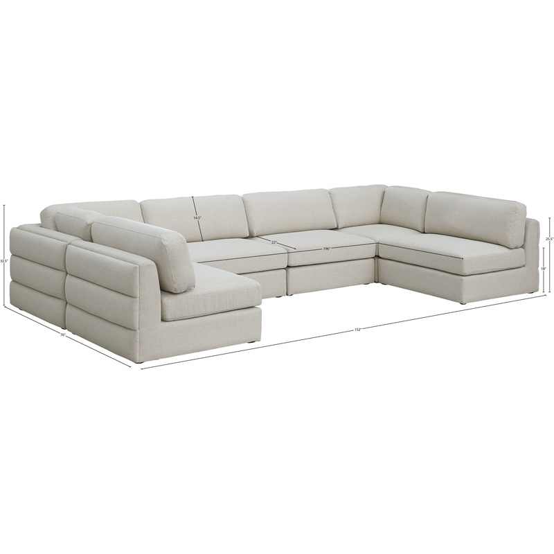 Meridian Furniture Beckham Beige Durable Linen Textured Fabric Modular Sectional