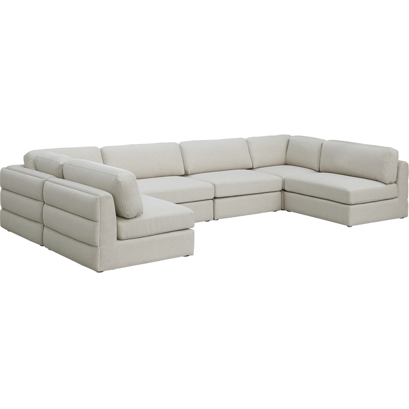 Meridian Furniture Beckham Beige Durable Linen Textured Fabric Modular Sectional