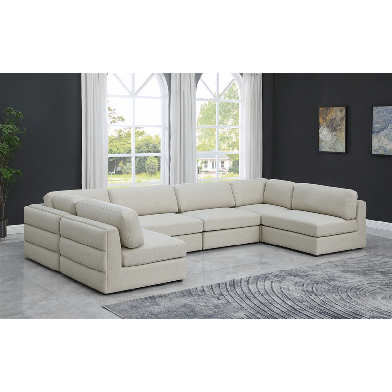 Meridian Furniture Beckham Beige Durable Linen Textured Fabric Modular Sectional