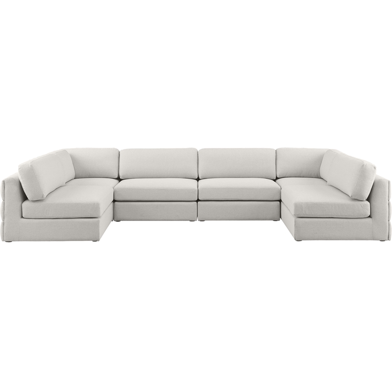 Meridian Furniture Beckham Beige Durable Linen Textured Fabric Modular Sectional