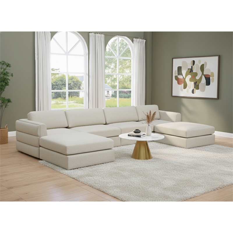 Meridian Furniture Beckham Beige Durable Linen Textured Fabric Modular Sectional