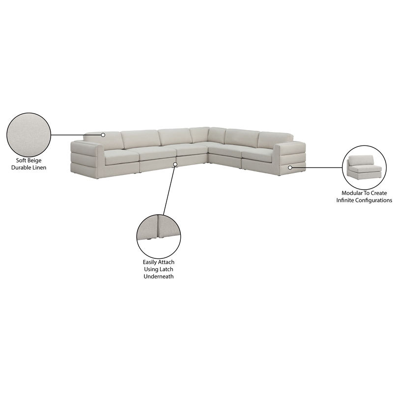 Meridian Furniture Beckham Beige Durable Linen Textured Fabric Modular Sectional