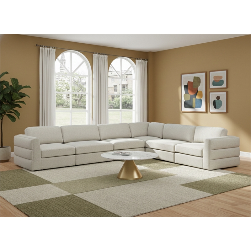 Meridian Furniture Beckham Beige Durable Linen Textured Fabric Modular Sectional