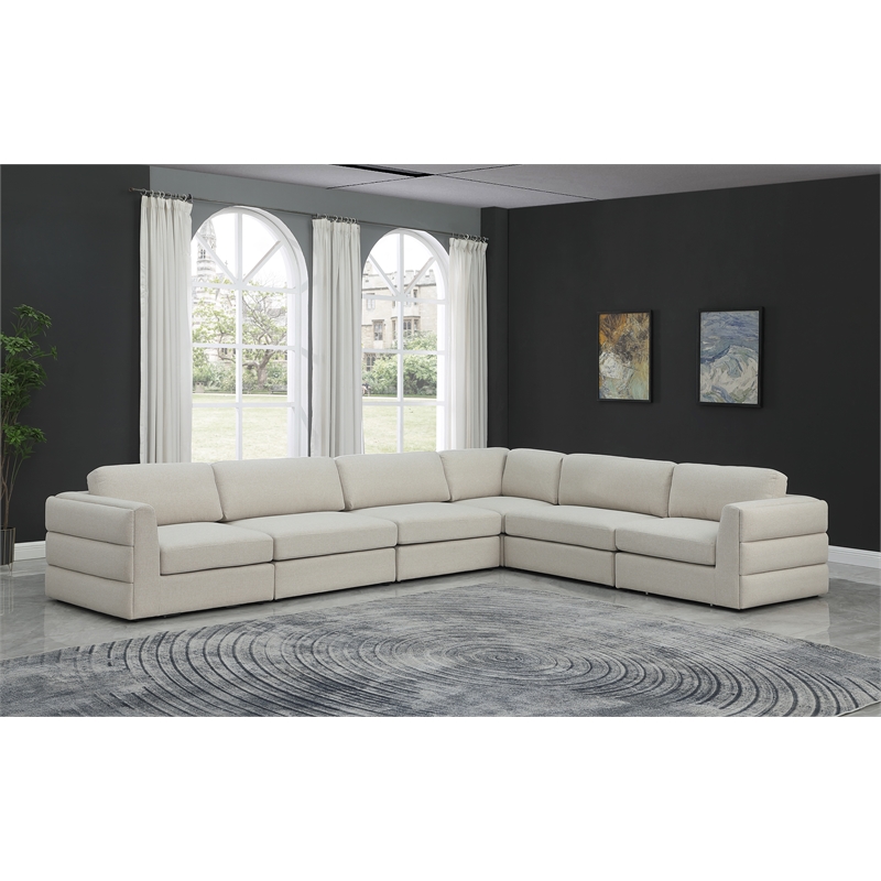 Meridian Furniture Beckham Beige Durable Linen Textured Fabric Modular Sectional
