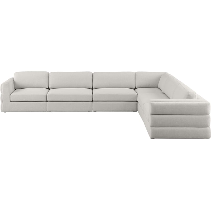 Meridian Furniture Beckham Beige Durable Linen Textured Fabric Modular Sectional