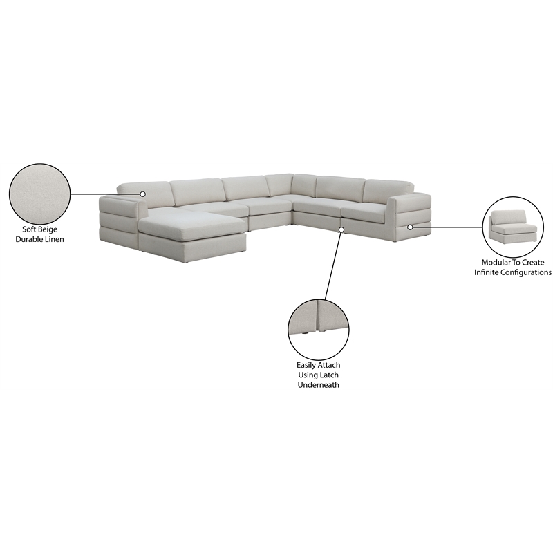 Meridian Furniture Beckham Beige Durable Linen Textured Fabric Modular Sectional