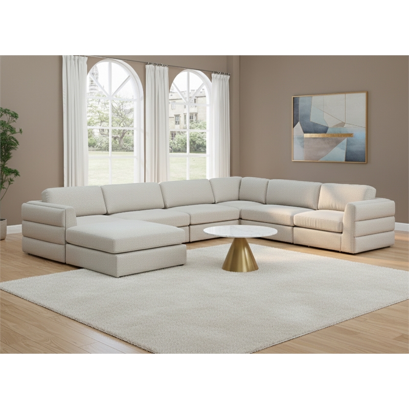 Meridian Furniture Beckham Beige Durable Linen Textured Fabric Modular Sectional