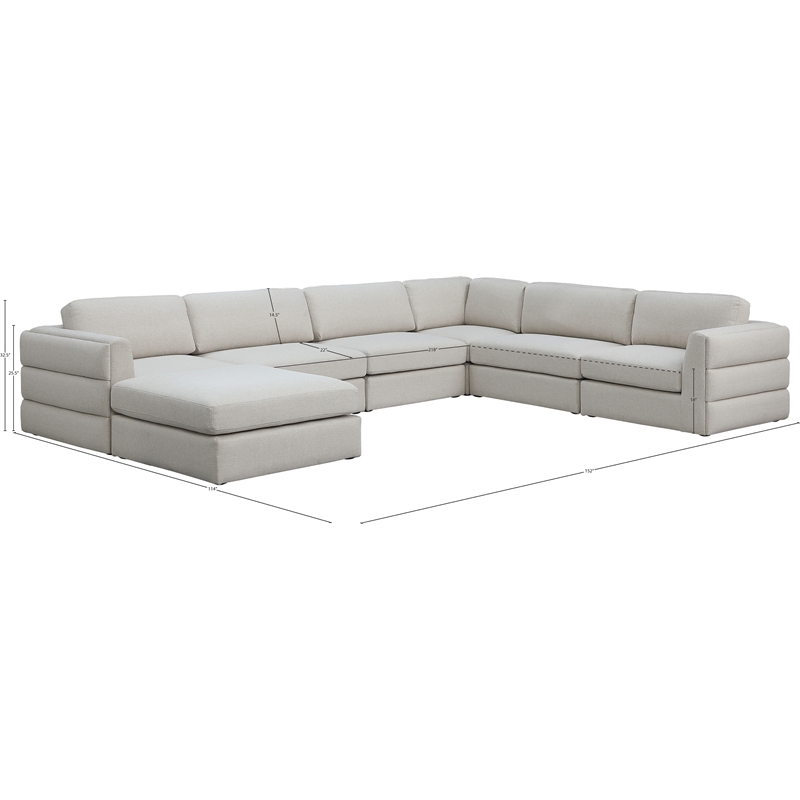 Meridian Furniture Beckham Beige Durable Linen Textured Fabric Modular Sectional