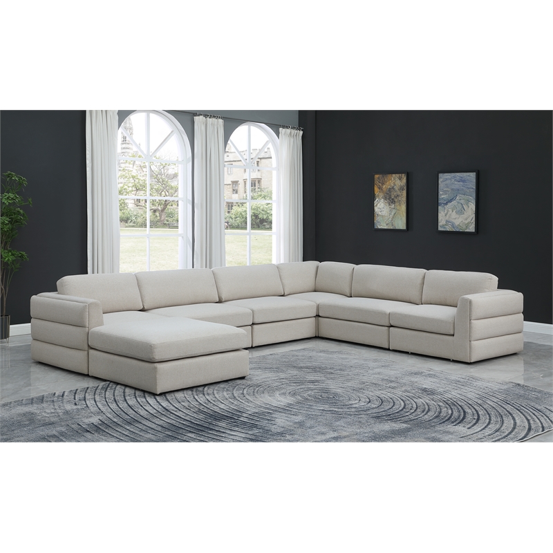 Meridian Furniture Beckham Beige Durable Linen Textured Fabric Modular Sectional