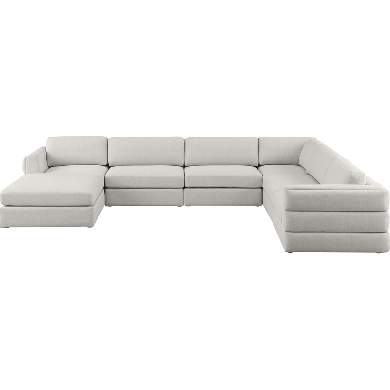 Meridian Furniture Beckham Beige Durable Linen Textured Fabric Modular Sectional