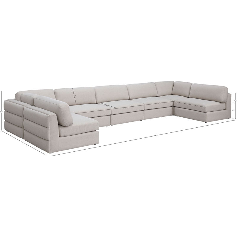 Meridian Furniture Beckham Beige Durable Linen Textured Fabric Modular Sectional