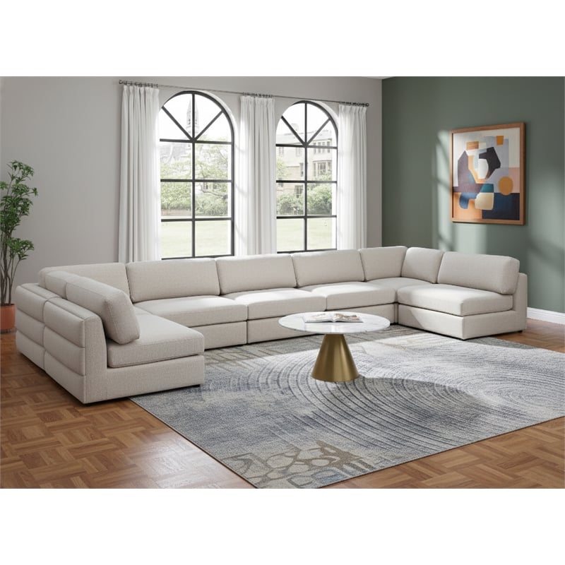Meridian Furniture Beckham Beige Durable Linen Textured Fabric Modular Sectional