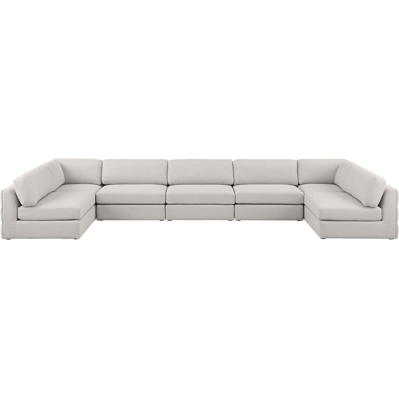 Meridian Furniture Beckham Beige Durable Linen Textured Fabric Modular Sectional