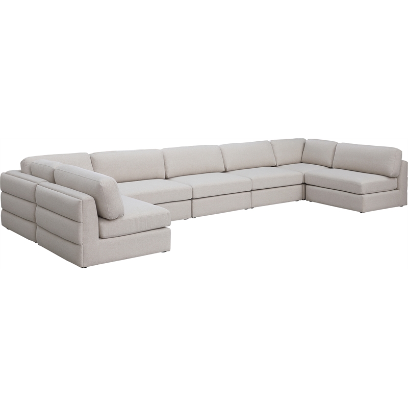 Meridian Furniture Beckham Beige Durable Linen Textured Fabric Modular Sectional