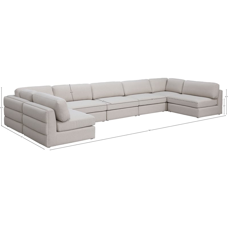 Meridian Furniture Beckham Beige Durable Linen Textured Fabric Modular Sectional