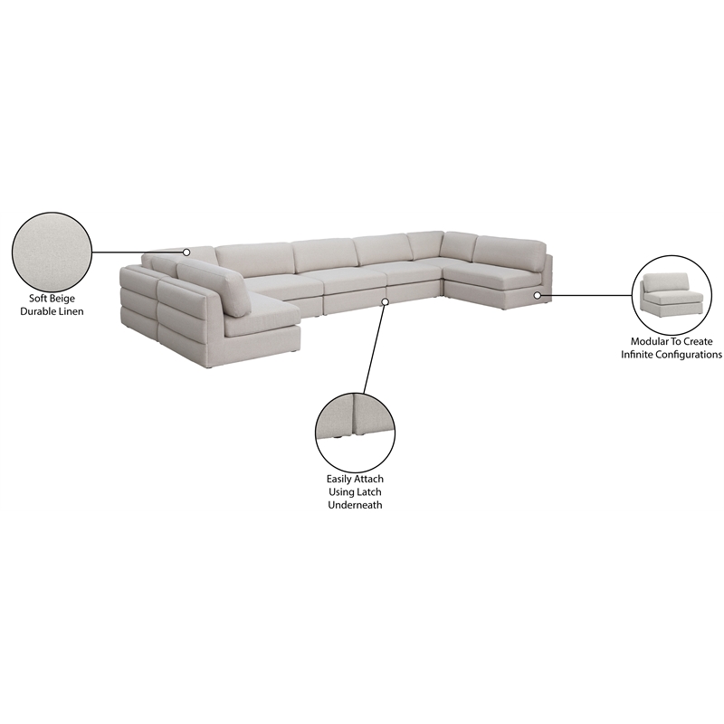 Meridian Furniture Beckham Beige Durable Linen Textured Fabric Modular Sectional