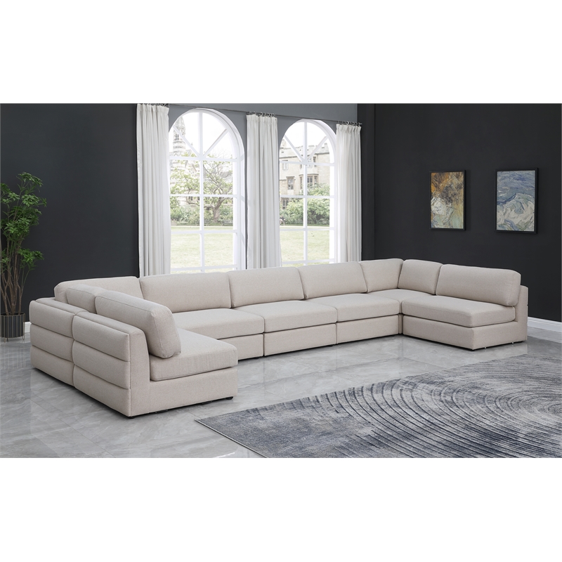 Meridian Furniture Beckham Beige Durable Linen Textured Fabric Modular Sectional