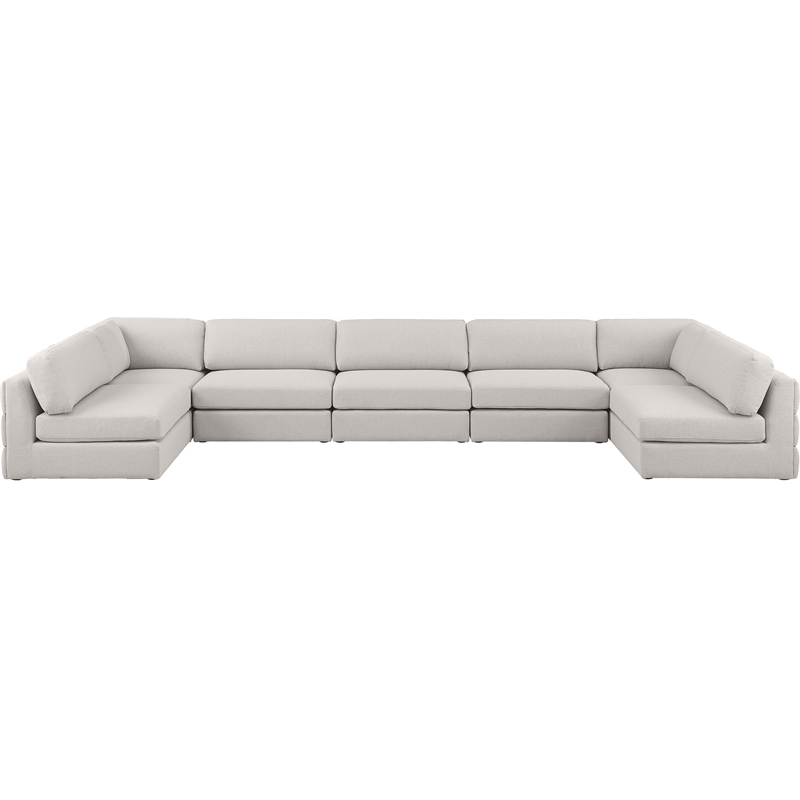 Meridian Furniture Beckham Beige Durable Linen Textured Fabric Modular Sectional