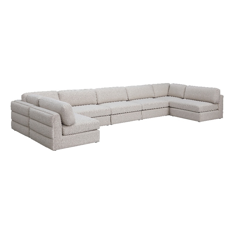 Meridian Furniture Beckham Beige Durable Linen Textured Fabric Modular Sectional