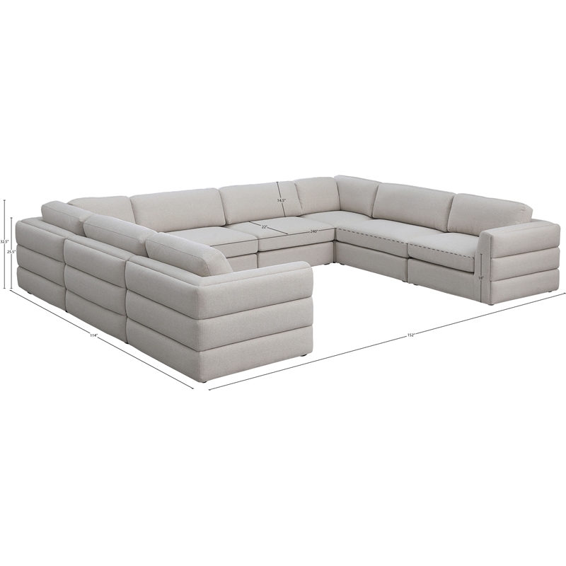 Meridian Furniture Beckham Beige Durable Linen Textured Fabric Modular Sectional