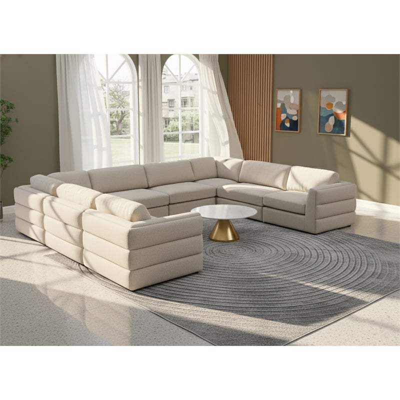 Meridian Furniture Beckham Beige Durable Linen Textured Fabric Modular Sectional
