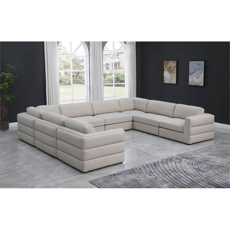 Meridian Furniture Beckham Beige Durable Linen Textured Fabric Modular Sectional