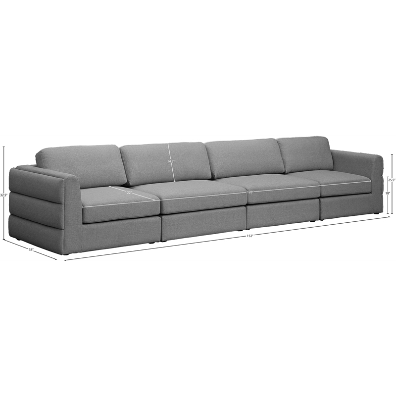 Meridian Furniture Beckham Grey Durable Linen Textured Fabric Modular Sofa